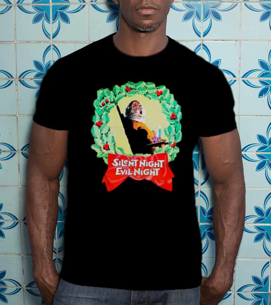 Silent Night Evil Night Christmas Wreath Horror Santa T-Shirt