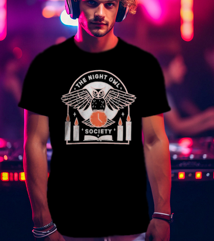 The Night Owl Society Midnight Clock With Candles And Book T-Shirt