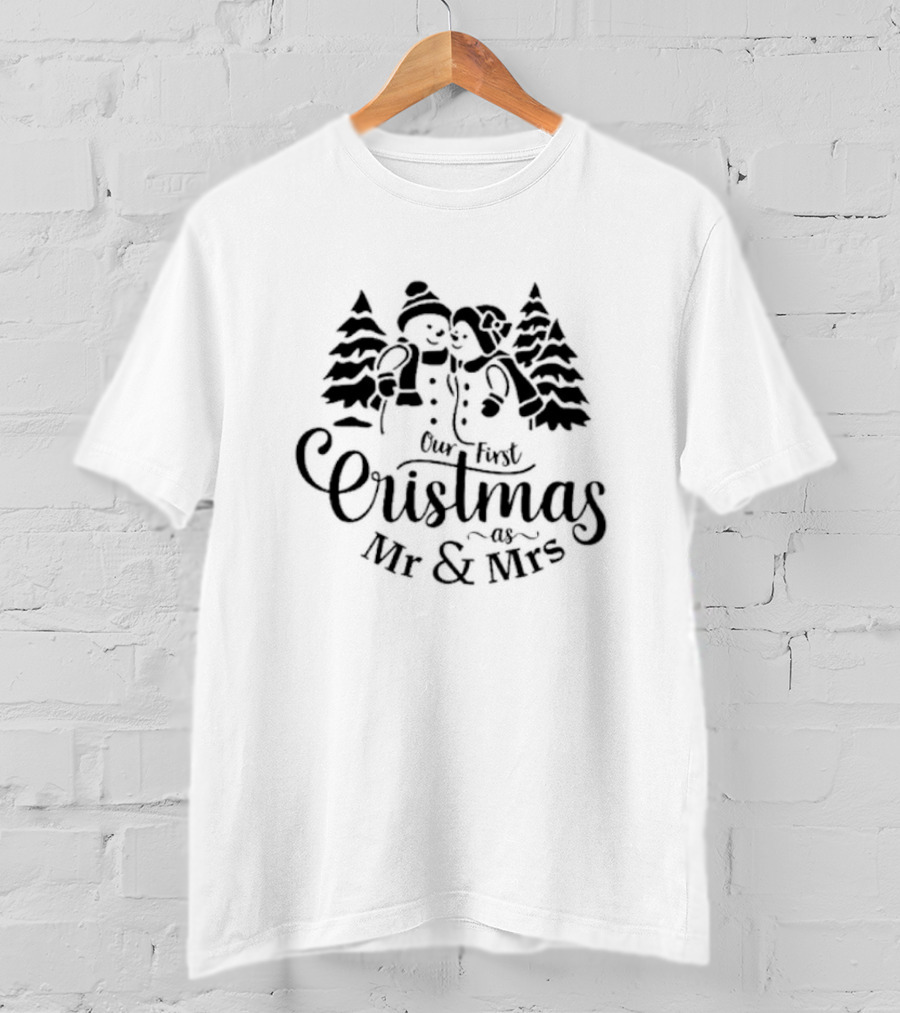 Our First Christmas As Mr And Mrs Snowman Couple Matching Holiday T-Shirt
