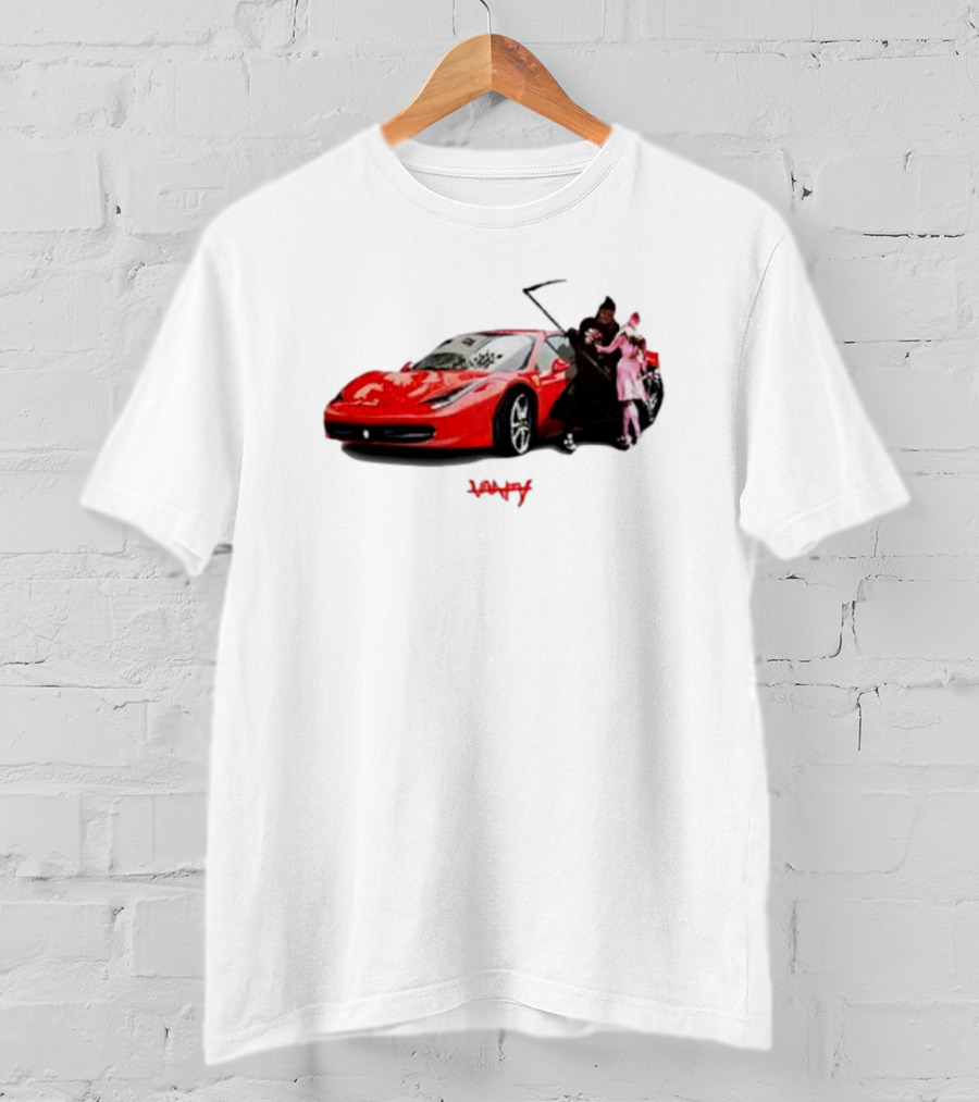 Club Scared Of Love Red Sports Car And Grim Reaper With Pink Figure T-Shirt