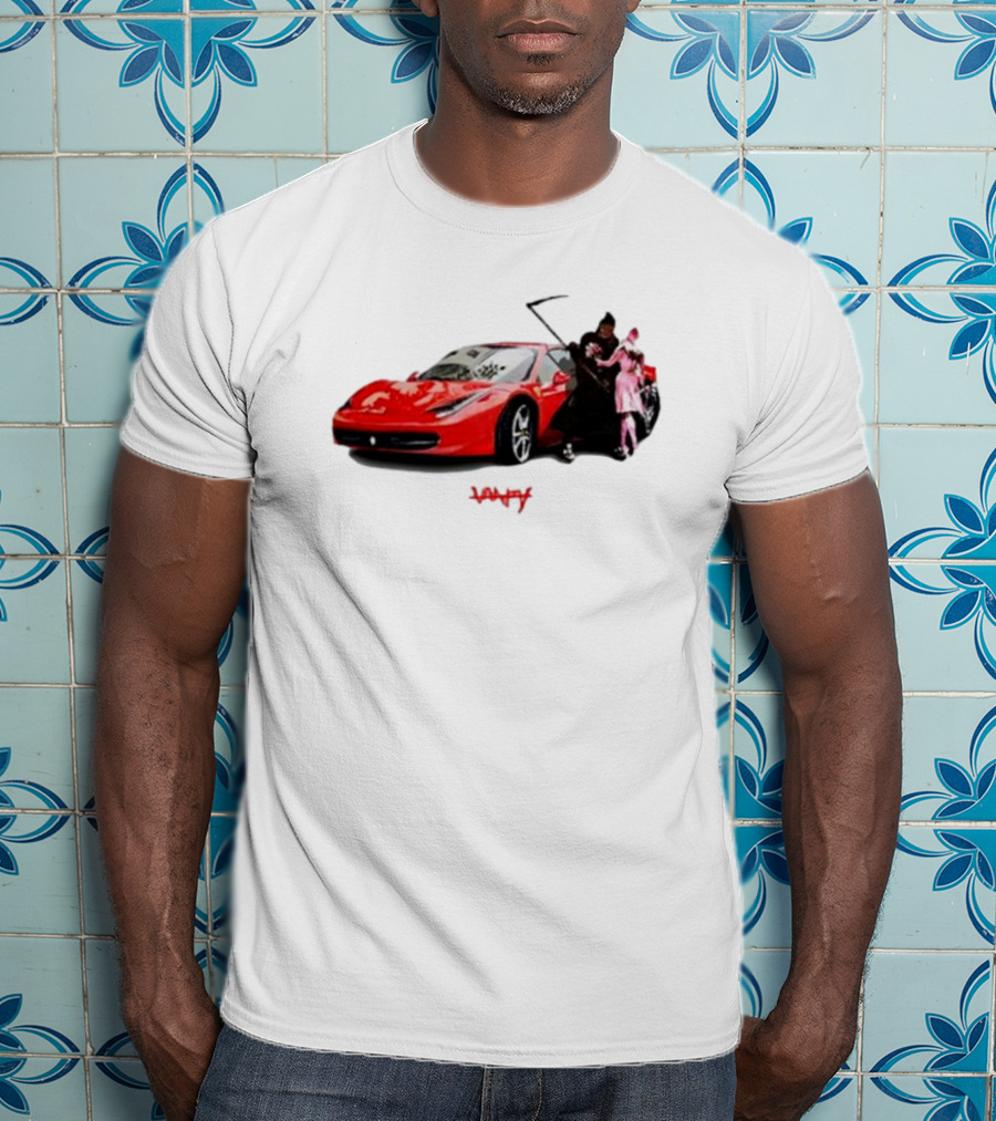 Club Scared Of Love Red Sports Car And Grim Reaper With Pink Figure T-Shirt