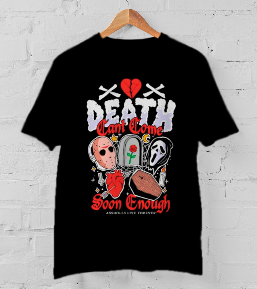 Death Can't Come Soon Enough Horror Icons Hearts And Symbols T-Shirt