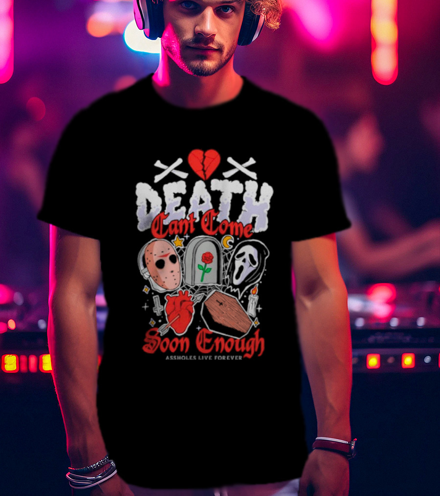 Death Can't Come Soon Enough Horror Icons Hearts And Symbols T-Shirt