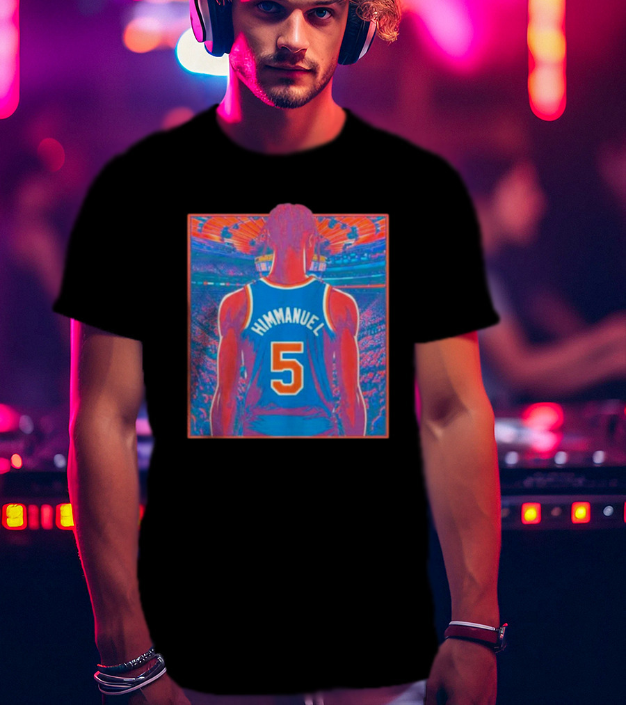 Immanuel Quickley Number 5 New York Knicks Vibrant Basketball Arena Scene T-Shirt