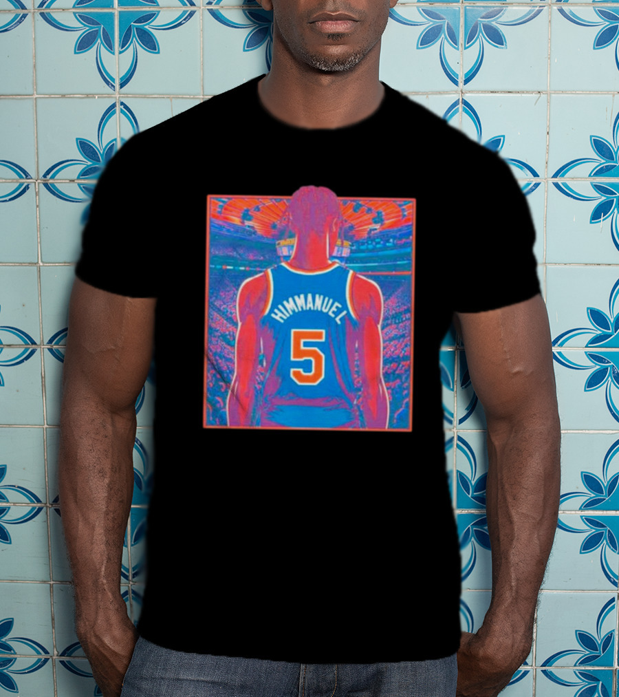 Immanuel Quickley Number 5 New York Knicks Vibrant Basketball Arena Scene T-Shirt