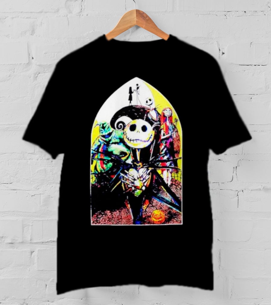 Jack Skellington And Friends Stained Glass Style Scene From The Nightmare Before Christmas T-Shirt
