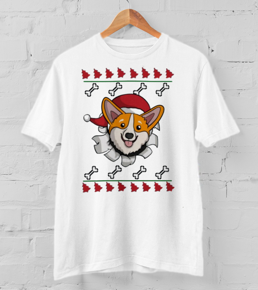 Corgi Surprise Christmas Santa Hat Bone T-Shirt