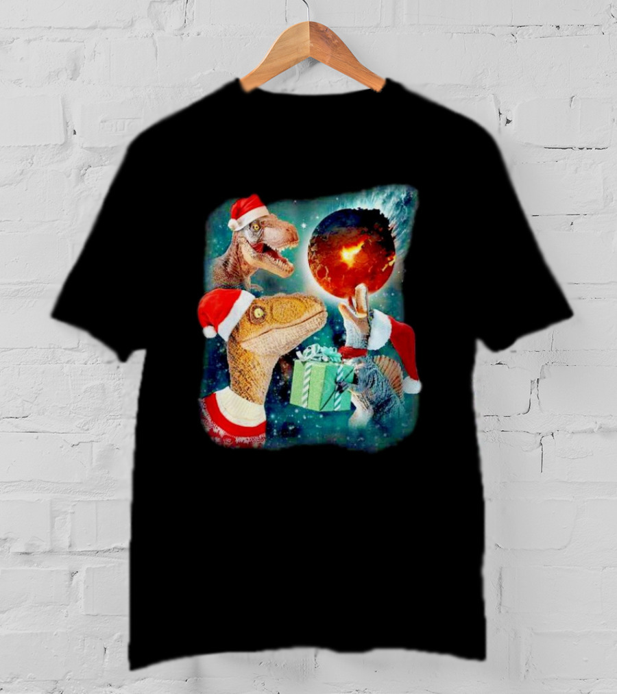 T-Rex Christmas Festive Santa Hat Dinosaur Planet Gift Explosion T-Shirt