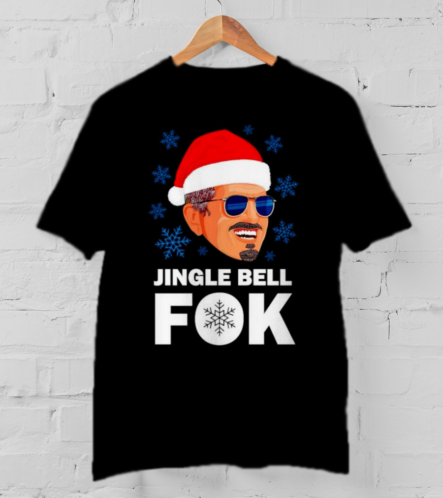 Jingle Bell Fok Santa Christmas Snowflakes Santa Hat Blue Sunglasses T-Shirt