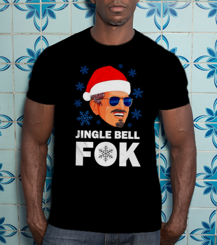 Jingle Bell Fok Santa Christmas Snowflakes Santa Hat Blue Sunglasses T-Shirt
