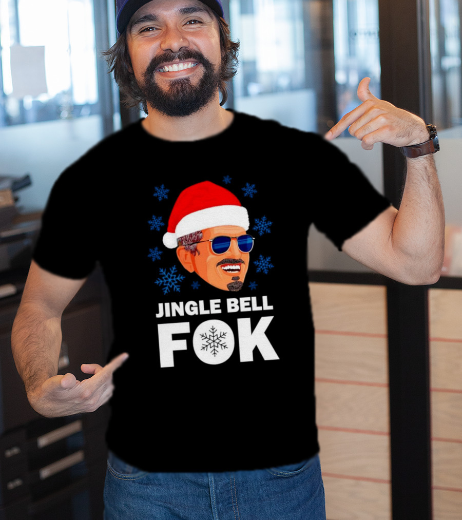 Jingle Bell Fok Santa Christmas Snowflakes Santa Hat Blue Sunglasses T-Shirt