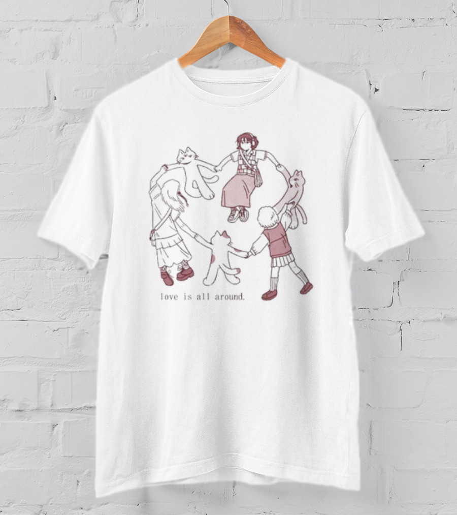 Love Is All Around Cat Circle With Kids And Cats T-Shirt