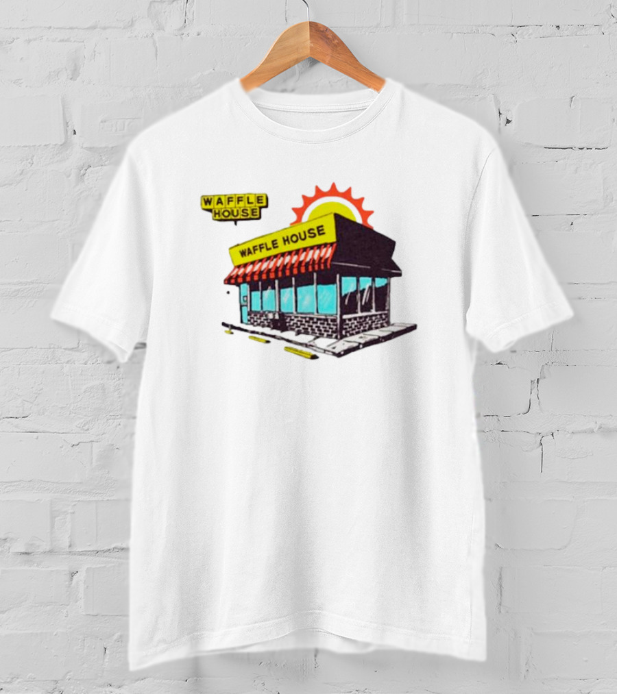Waffle House Restaurant Building With Sunburst Background T-Shirt