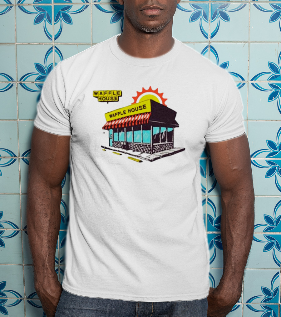 Waffle House Restaurant Building With Sunburst Background T-Shirt
