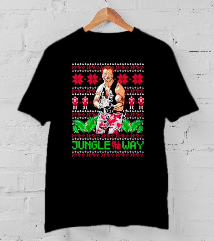 Jungle All The Way Retro Action Hero Holiday T-Shirt