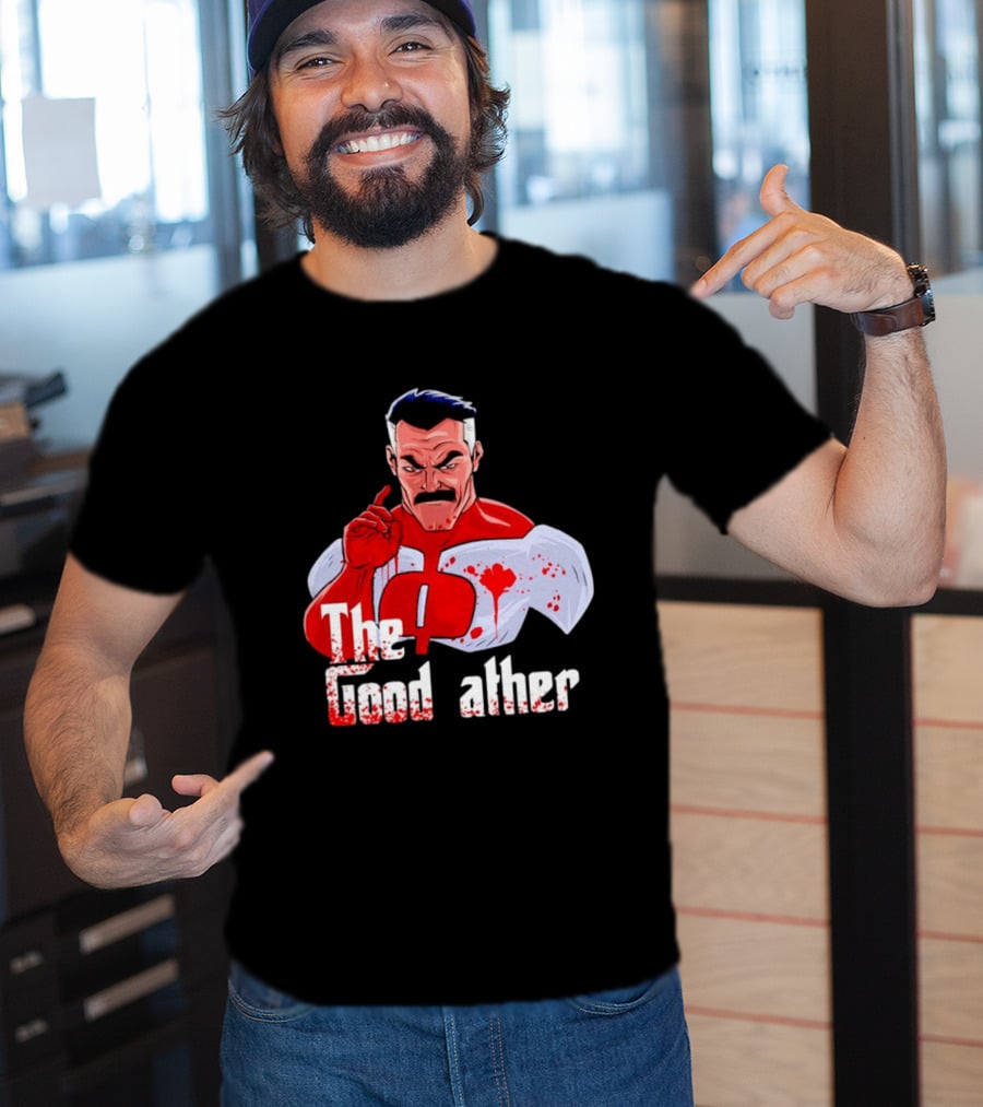 Omni Dad The Good Father Superhero Parody Red And White Costume T-Shirt