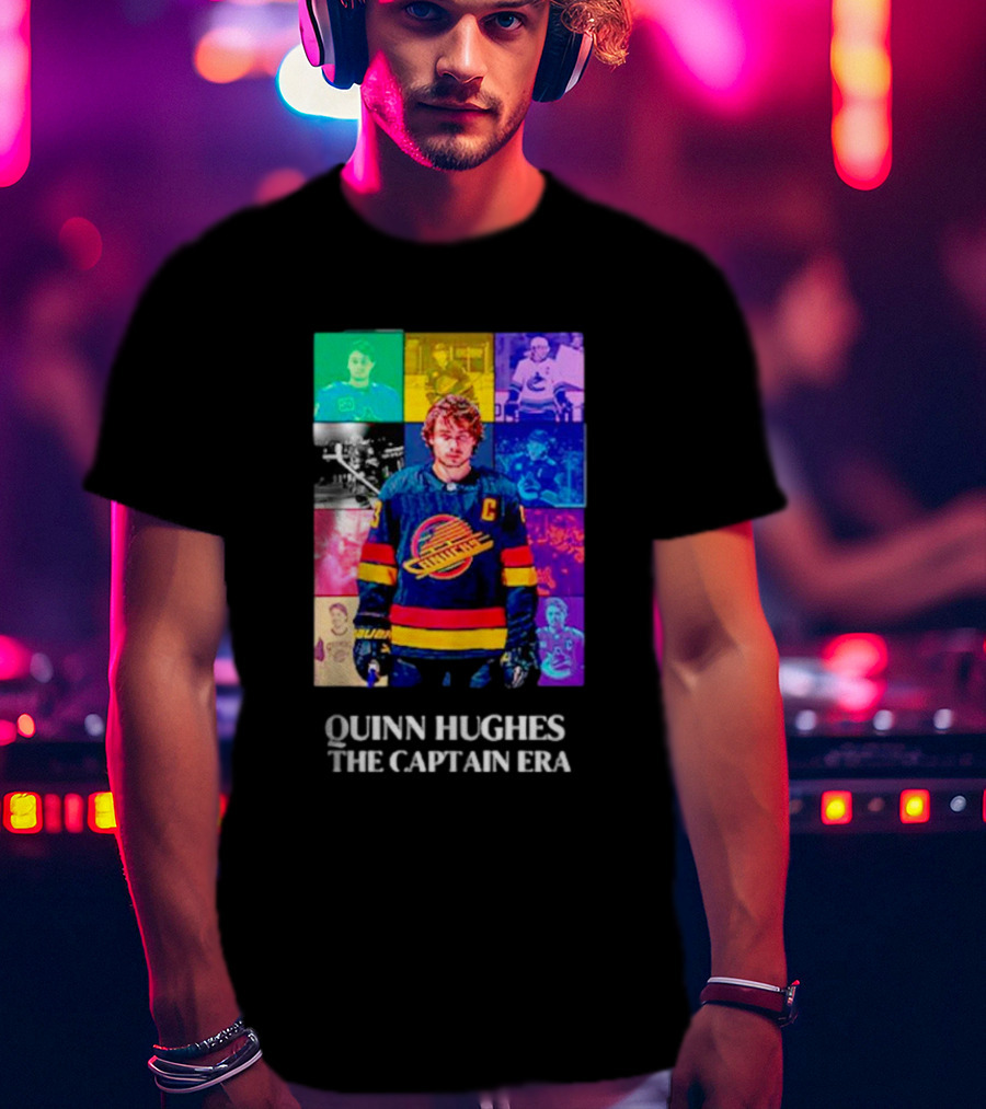 Quinn Hughes The Captain Era Multicolor Vancouver Hockey Legend T-Shirt