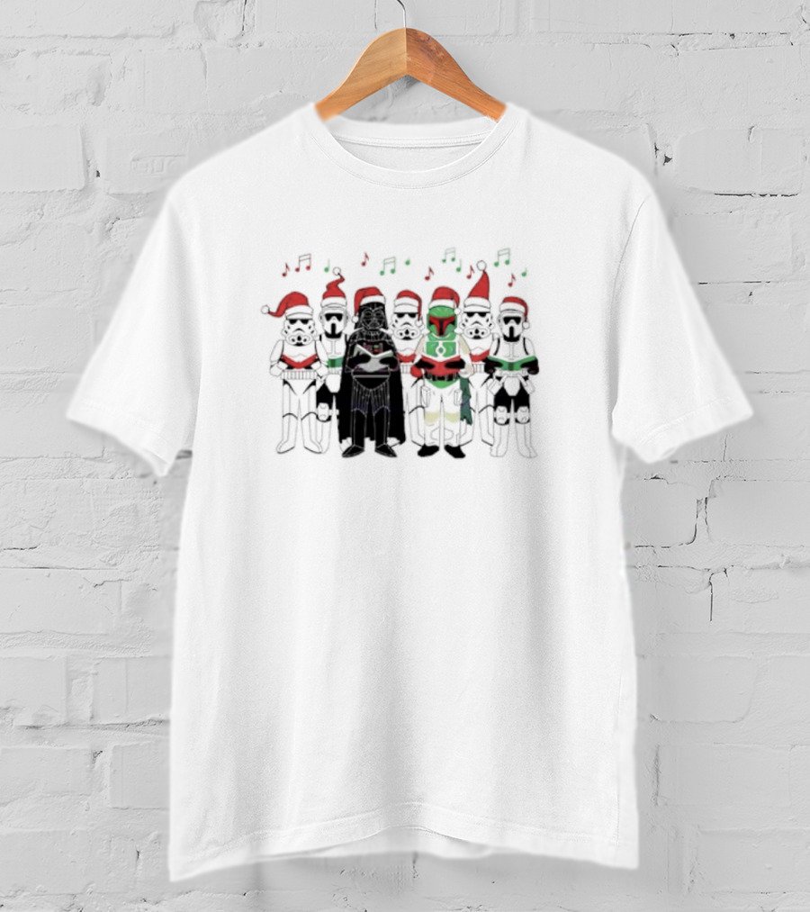 Star Wars Characters Santa Hats Singing Christmas Carols T-Shirt