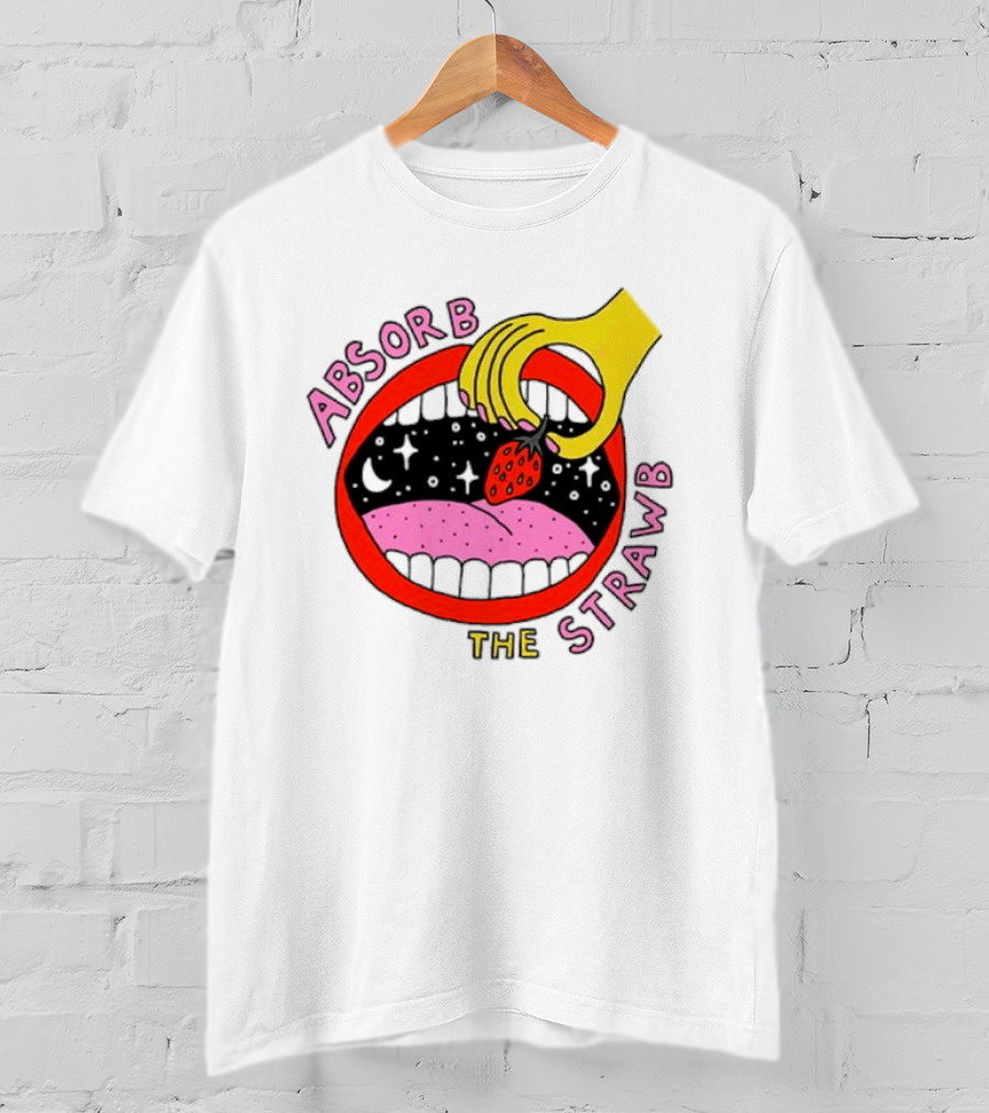 Absorb The Strawb Strawberry Imagery With Hand And Mouth T-Shirt