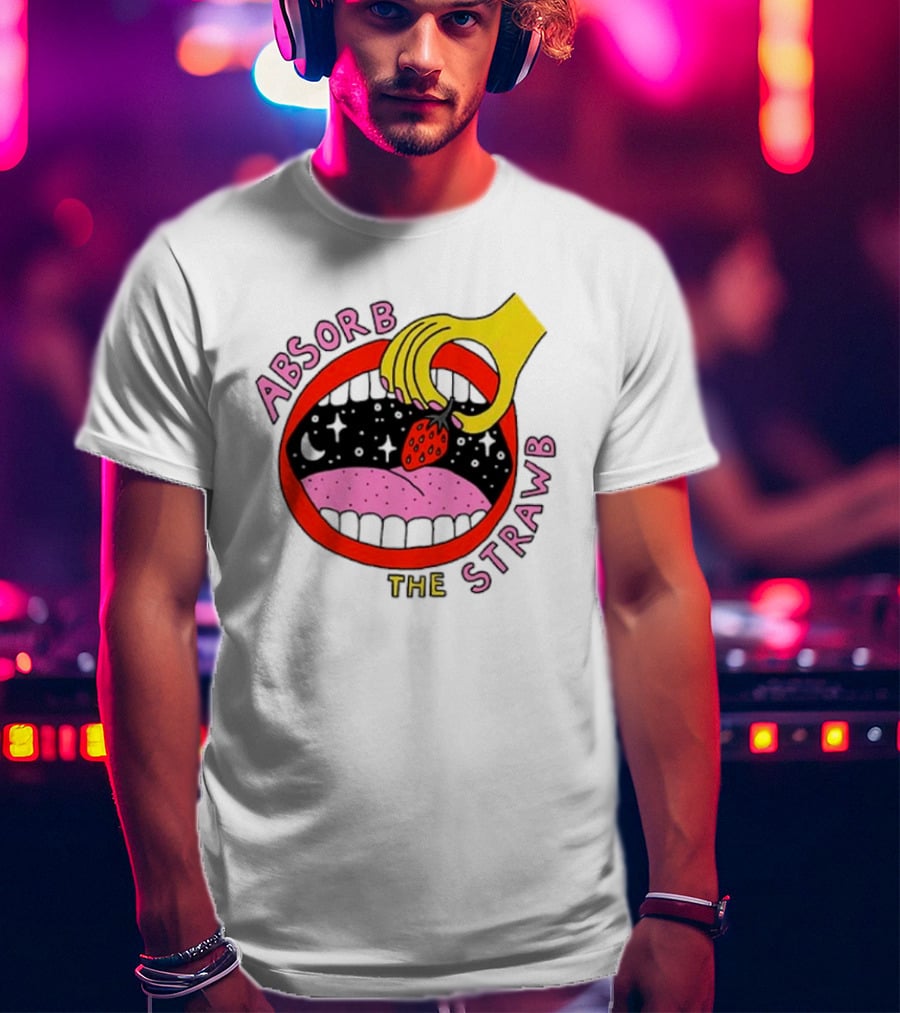 Absorb The Strawb Strawberry Imagery With Hand And Mouth T-Shirt