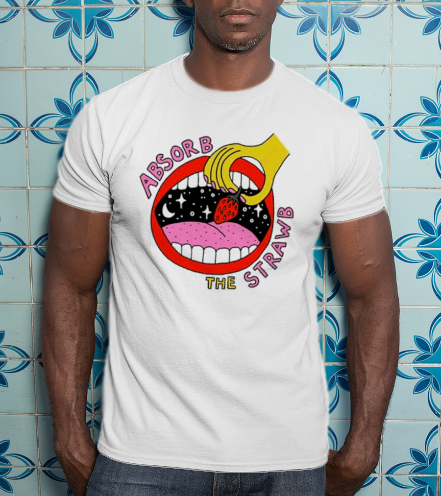 Absorb The Strawb Strawberry Imagery With Hand And Mouth T-Shirt