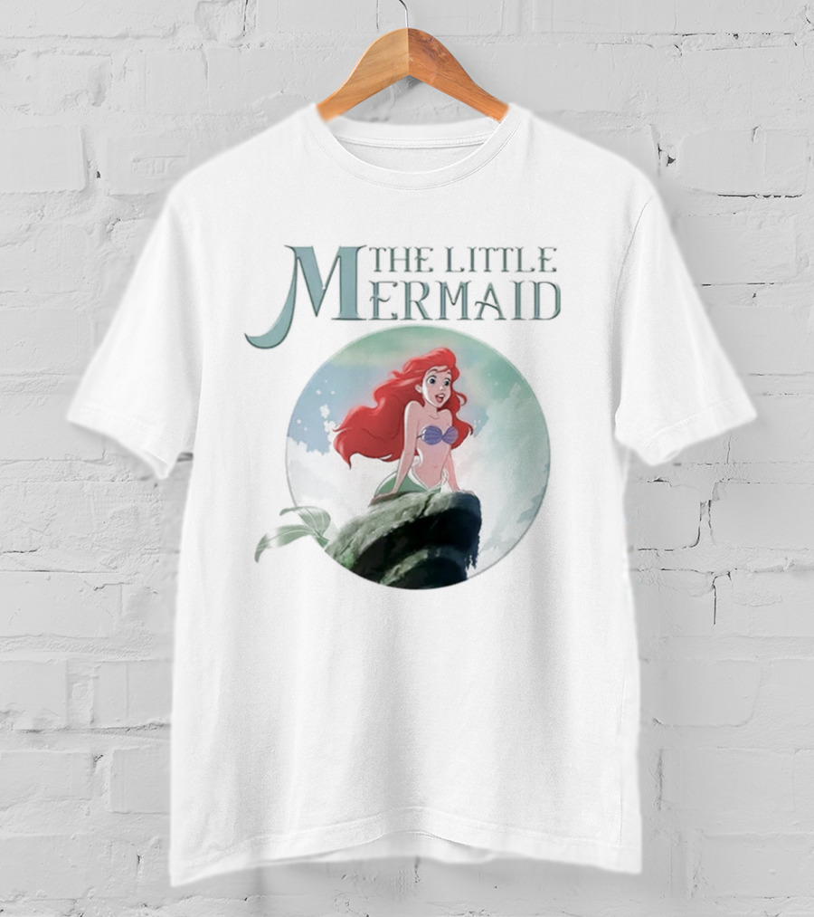 The Little Mermaid Ariel With Red Hair And Ocean Backdrop T-Shirt