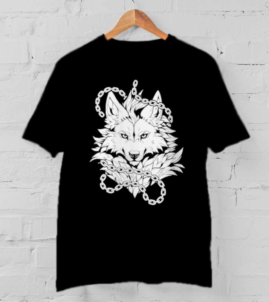 Wolf And Chains Intricate Black White T-Shirt