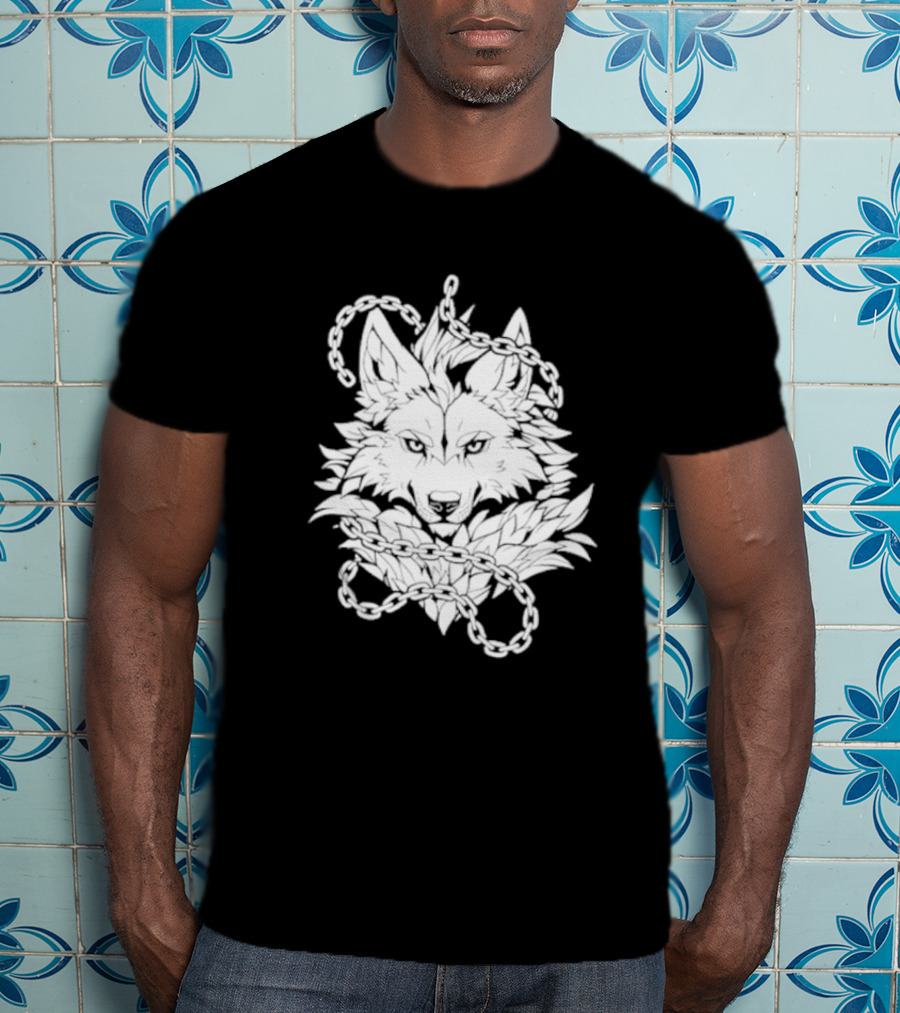 Wolf And Chains Intricate Black White T-Shirt
