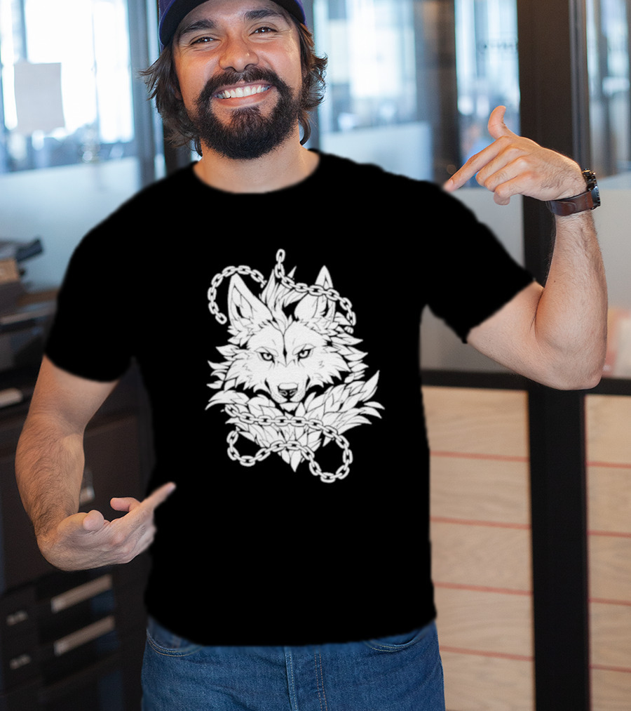 Wolf And Chains Intricate Black White T-Shirt