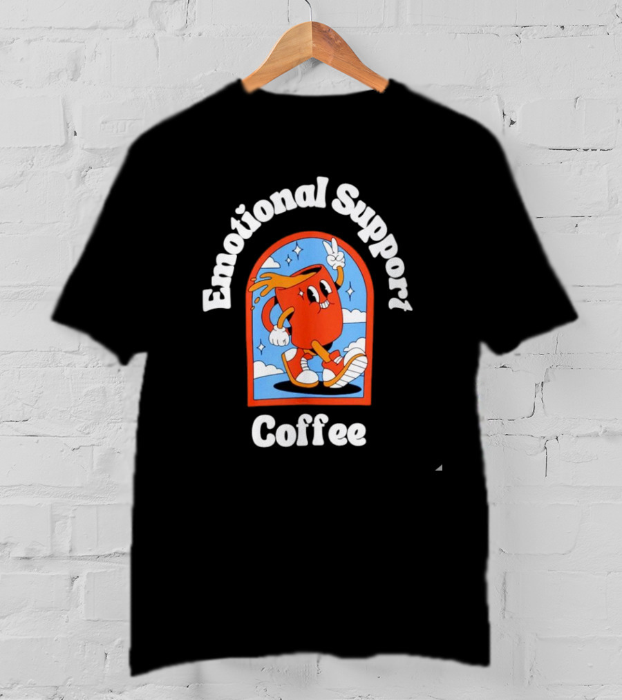 Emotional Support Coffee Cheerful Cartoon Character T-Shirt