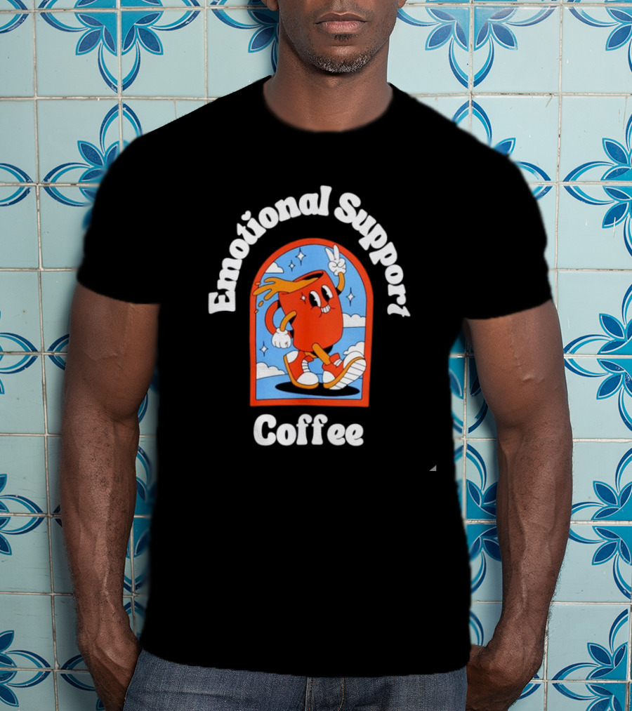 Emotional Support Coffee Cheerful Cartoon Character T-Shirt