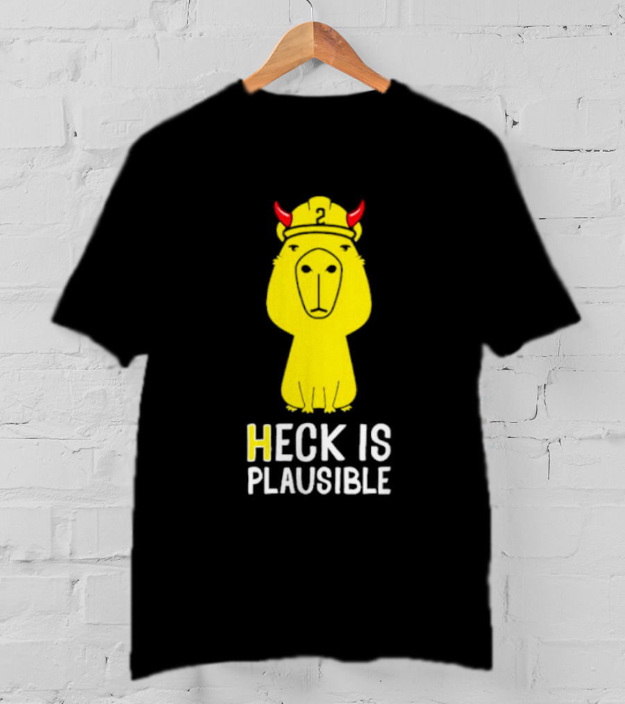 HECK IS PLAUSIBLE 2 Red Horned Yellow Character T-Shirt