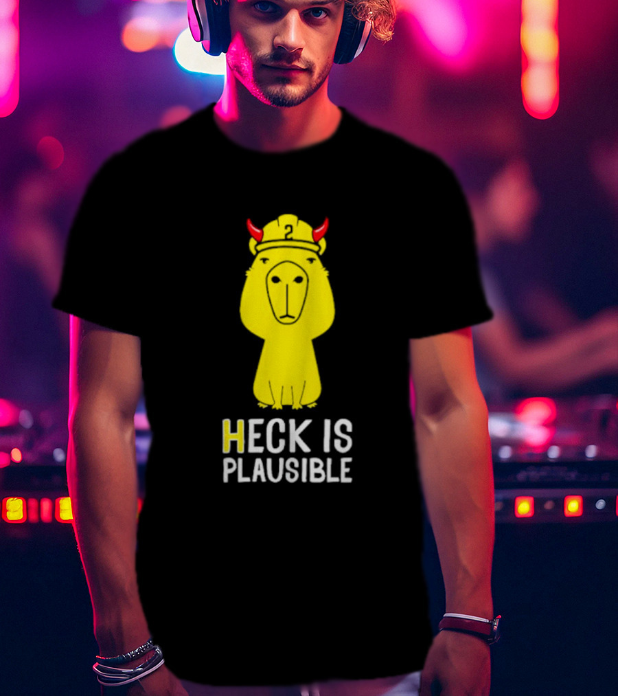 HECK IS PLAUSIBLE 2 Red Horned Yellow Character T-Shirt