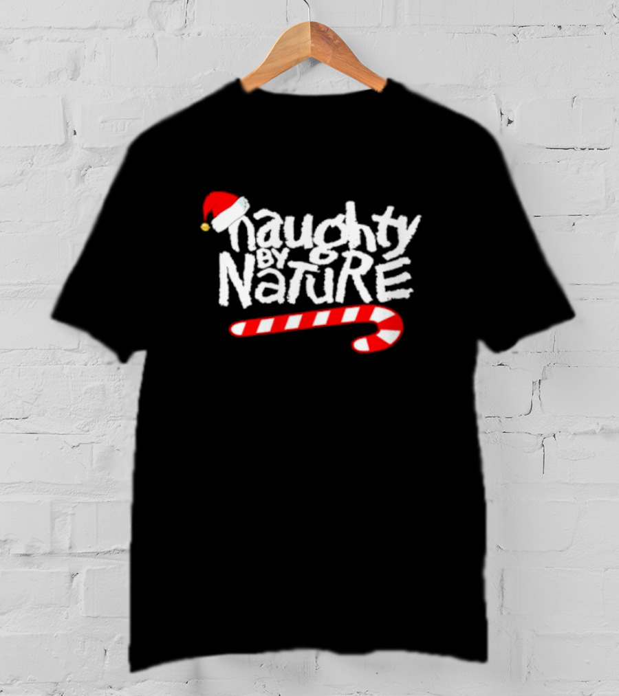 Naughty By Nature Santa Hat Candy Cane Christmas T-Shirt