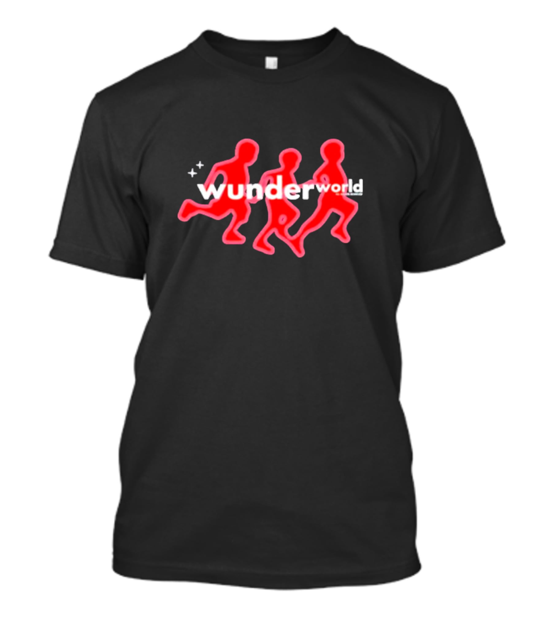 Aries Wunderworld Running Figures Red Neon Text T-Shirt