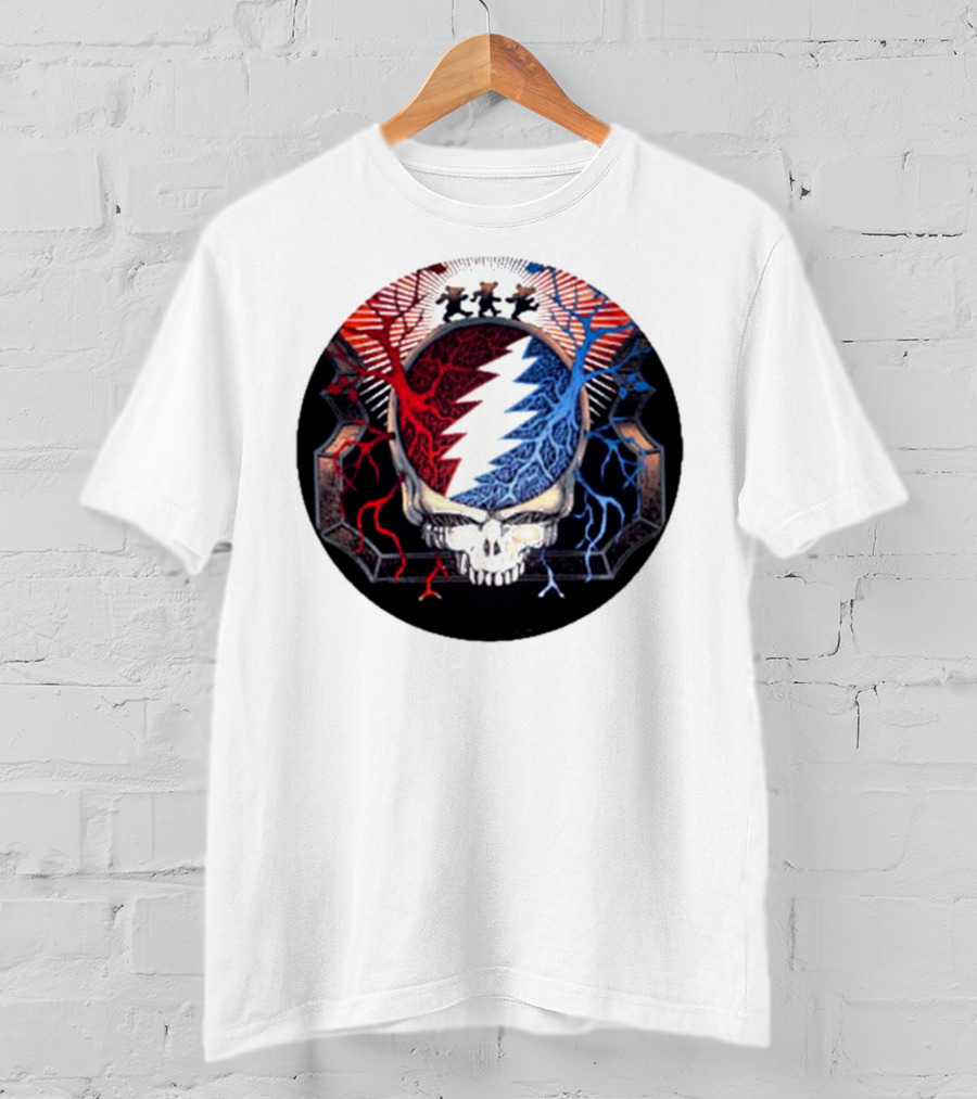 Grateful Dead Skull Bear Red Blue Lightning Bolt Circle T-Shirt