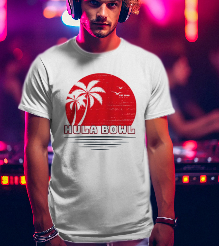 Hula Bowl Established 1946 Red Sunset With Palm Trees T-Shirt