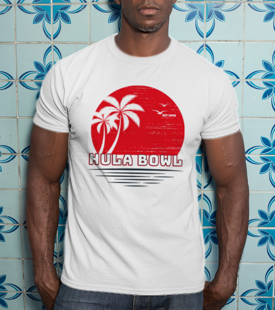 Hula Bowl Established 1946 Red Sunset With Palm Trees T-Shirt