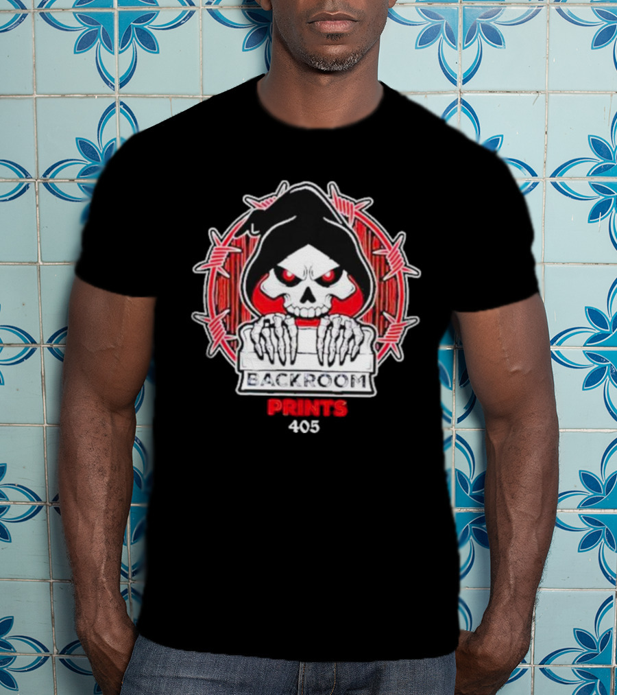 Backroom Prints 405 Reaper Skull Barbed Wire T-Shirt
