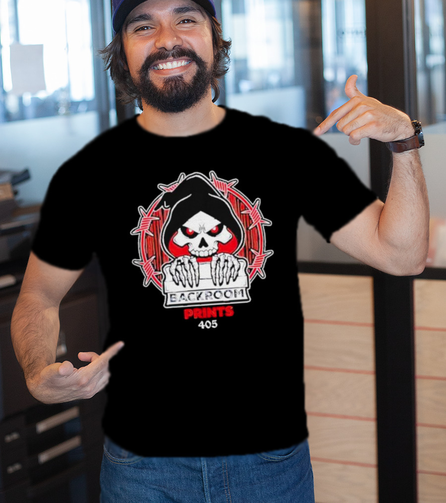 Backroom Prints 405 Reaper Skull Barbed Wire T-Shirt