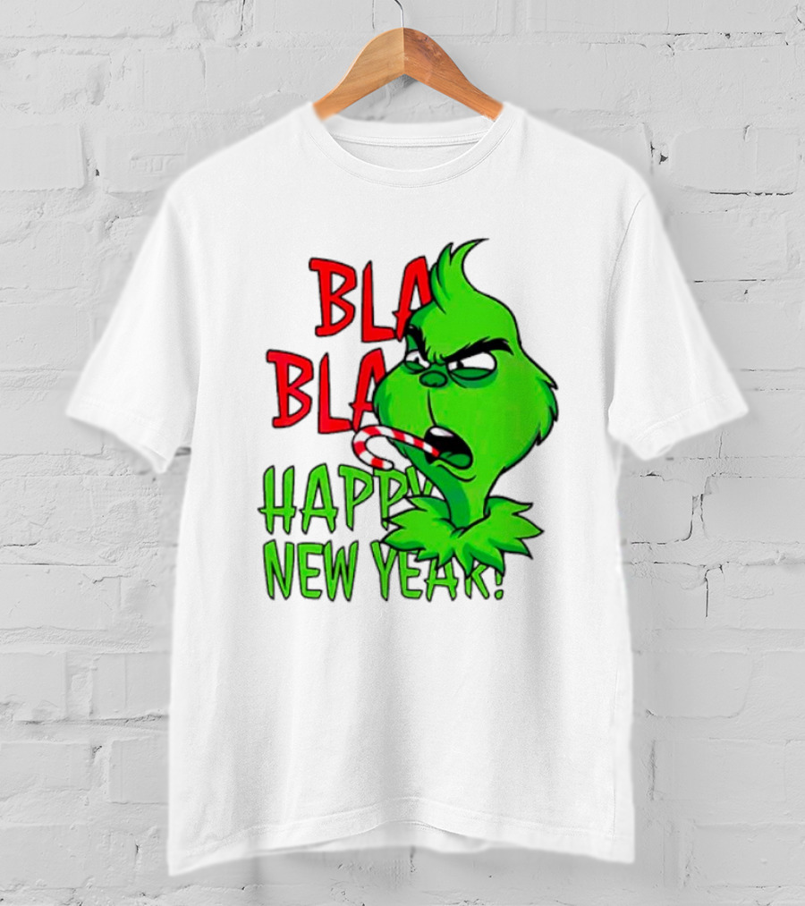 Bla Bla Happy New Year Grinch Candy Cane Image T-Shirt