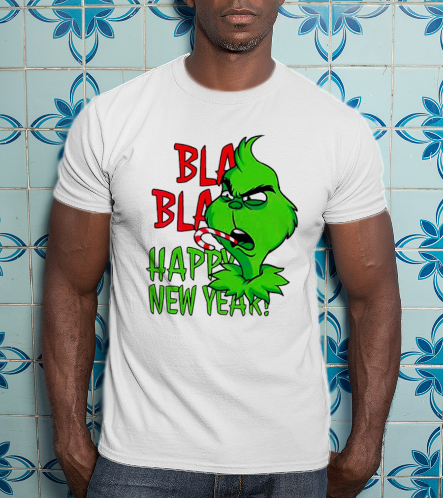 Bla Bla Happy New Year Grinch Candy Cane Image T-Shirt
