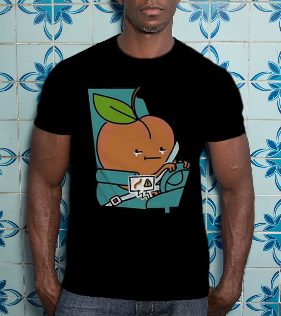 Peach Driving With Tears Fastened In Seatbelt Warning Signal T-Shirt