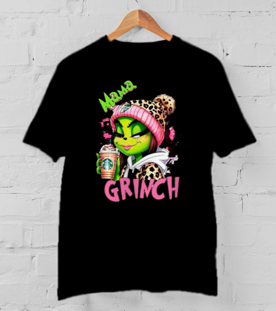 Mama Grinch Leopard Coffee Holiday T-Shirt