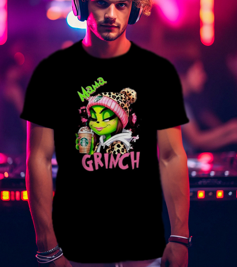 Mama Grinch Leopard Coffee Holiday T-Shirt
