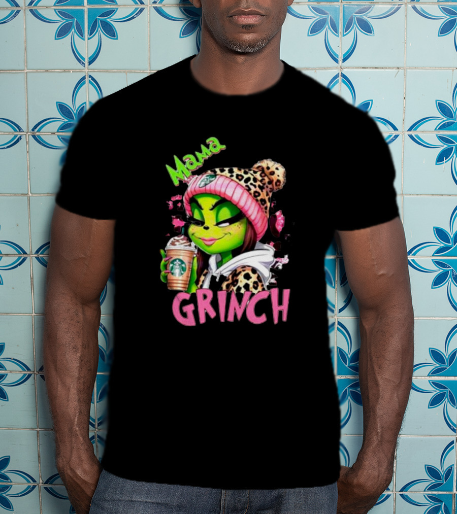 Mama Grinch Leopard Coffee Holiday T-Shirt