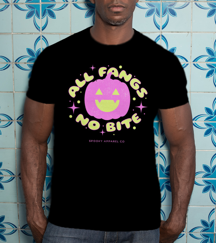 All Fangs No Bite Spooky Apparel Co Halloween Pumpkin T-Shirt