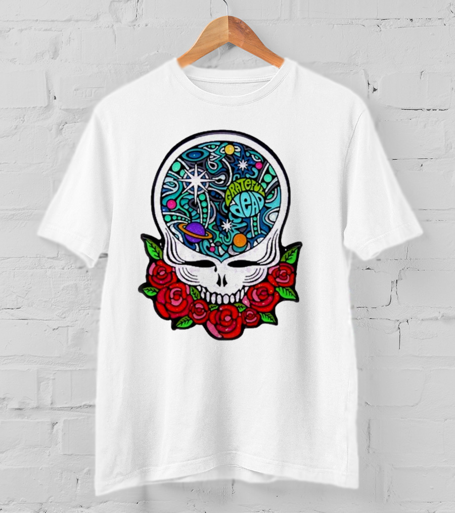 Grateful Dead Skull With Cosmic Rose Design By Danny Steinman T-Shirt