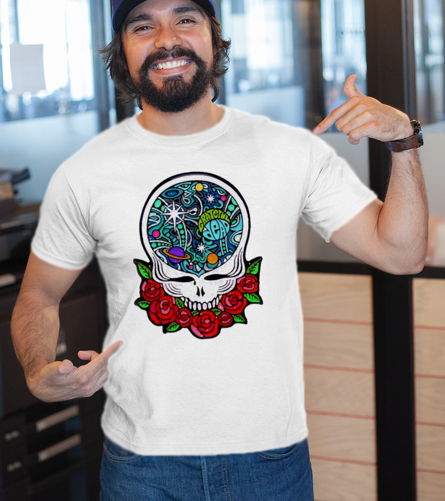 Grateful Dead Skull With Cosmic Rose Design By Danny Steinman T-Shirt