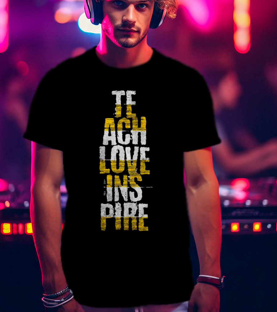 Teach Love Inspire Distressed Text Art Vertical Block T-Shirt